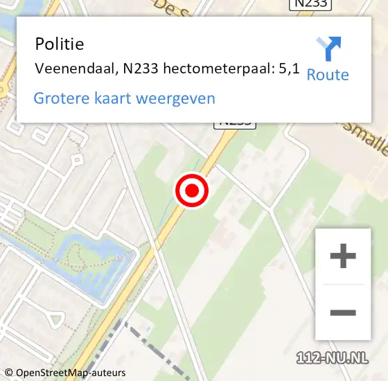 Locatie op kaart van de 112 melding: Politie Veenendaal, N233 hectometerpaal: 5,1 op 22 februari 2023 10:35