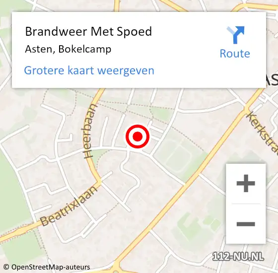 Locatie op kaart van de 112 melding: Brandweer Met Spoed Naar Asten, Bokelcamp op 22 februari 2023 11:00