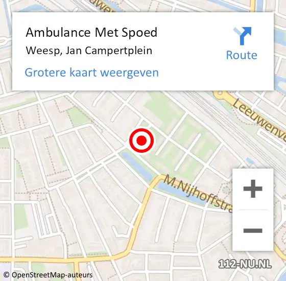 Locatie op kaart van de 112 melding: Ambulance Met Spoed Naar Weesp, Jan Campertplein op 22 februari 2023 11:03