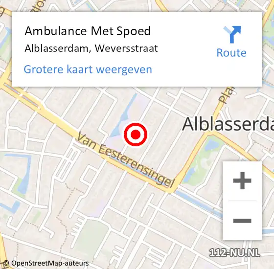 Locatie op kaart van de 112 melding: Ambulance Met Spoed Naar Alblasserdam, Weversstraat op 22 februari 2023 11:56