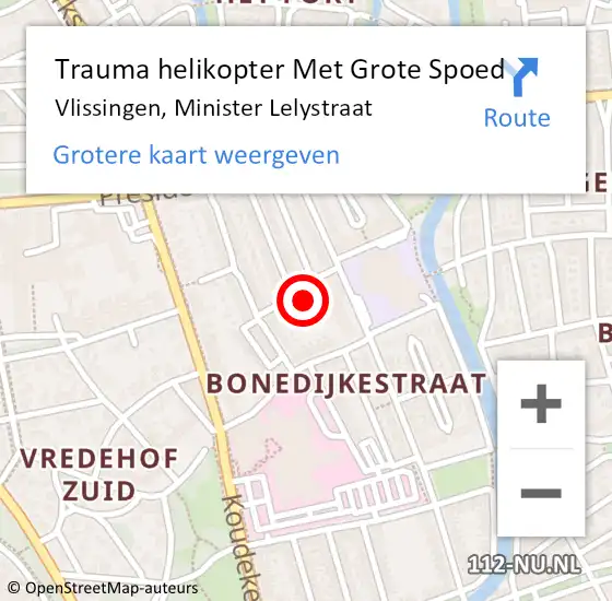 Locatie op kaart van de 112 melding: Trauma helikopter Met Grote Spoed Naar Vlissingen, Minister Lelystraat op 22 februari 2023 12:19