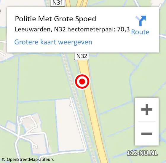 Locatie op kaart van de 112 melding: Politie Met Grote Spoed Naar Leeuwarden, N32 hectometerpaal: 70,3 op 22 februari 2023 12:42