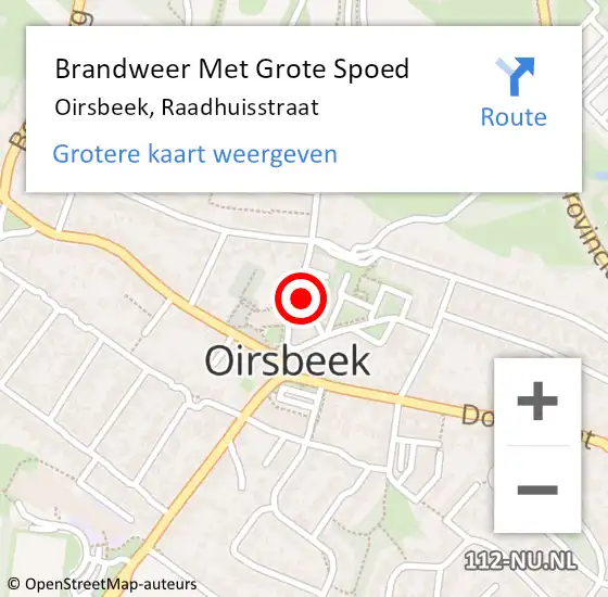 Locatie op kaart van de 112 melding: Brandweer Met Grote Spoed Naar Oirsbeek, Raadhuisstraat op 22 februari 2023 13:43