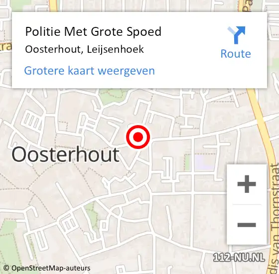 Locatie op kaart van de 112 melding: Politie Met Grote Spoed Naar Oosterhout, Leijsenhoek op 22 februari 2023 13:46