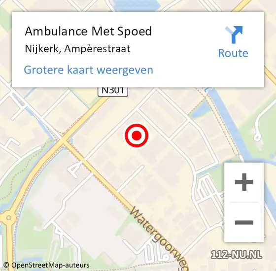 Locatie op kaart van de 112 melding: Ambulance Met Spoed Naar Nijkerk, Ampèrestraat op 22 februari 2023 13:55