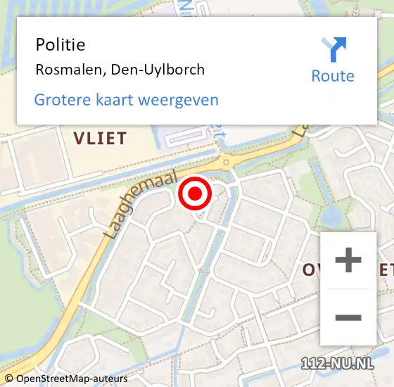 Locatie op kaart van de 112 melding: Politie Rosmalen, Den-Uylborch op 22 februari 2023 14:02