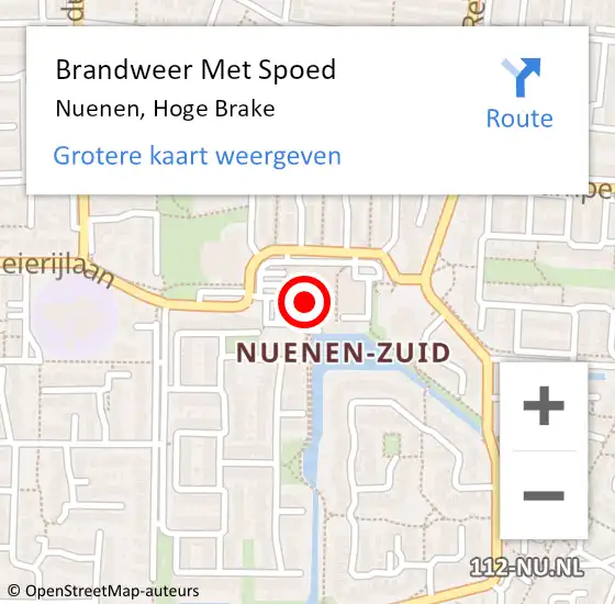 Locatie op kaart van de 112 melding: Brandweer Met Spoed Naar Nuenen, Hoge Brake op 22 februari 2023 14:05