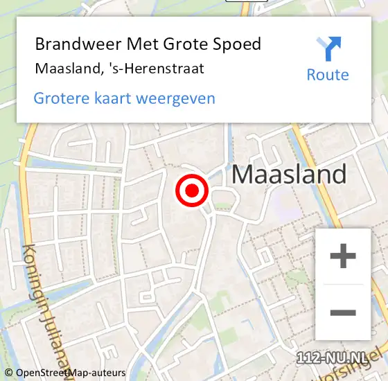 Locatie op kaart van de 112 melding: Brandweer Met Grote Spoed Naar Maasland, 's-Herenstraat op 22 februari 2023 14:24