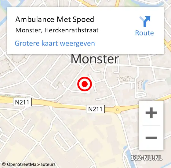 Locatie op kaart van de 112 melding: Ambulance Met Spoed Naar Monster, Herckenrathstraat op 22 februari 2023 14:40