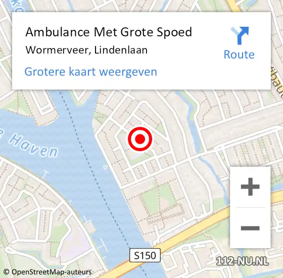 Locatie op kaart van de 112 melding: Ambulance Met Grote Spoed Naar Wormerveer, Lindenlaan op 22 februari 2023 14:57