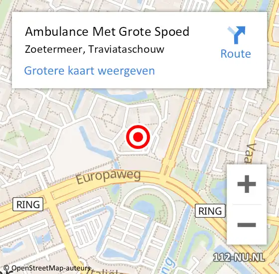 Locatie op kaart van de 112 melding: Ambulance Met Grote Spoed Naar Zoetermeer, Traviataschouw op 22 februari 2023 15:03