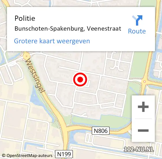 Locatie op kaart van de 112 melding: Politie Bunschoten-Spakenburg, Veenestraat op 22 februari 2023 15:37