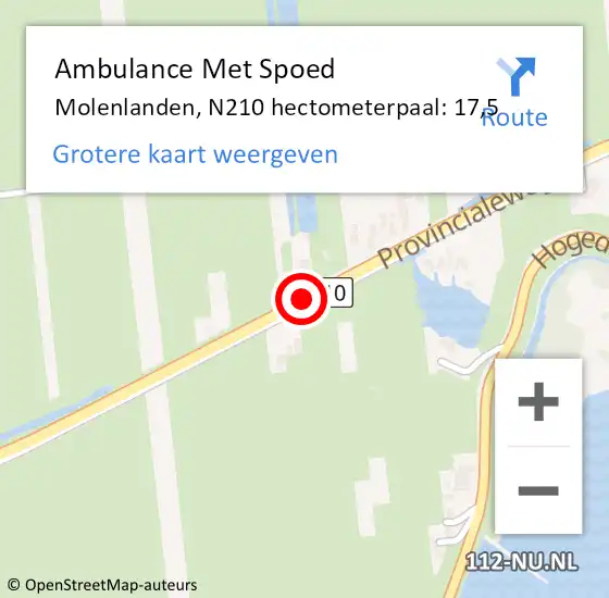 Locatie op kaart van de 112 melding: Ambulance Met Spoed Naar Molenlanden, N210 hectometerpaal: 17,5 op 22 februari 2023 15:41