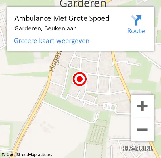 Locatie op kaart van de 112 melding: Ambulance Met Grote Spoed Naar Garderen, Beukenlaan op 22 februari 2023 15:45