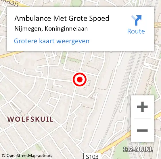 Locatie op kaart van de 112 melding: Ambulance Met Grote Spoed Naar Nijmegen, Koninginnelaan op 22 februari 2023 15:47