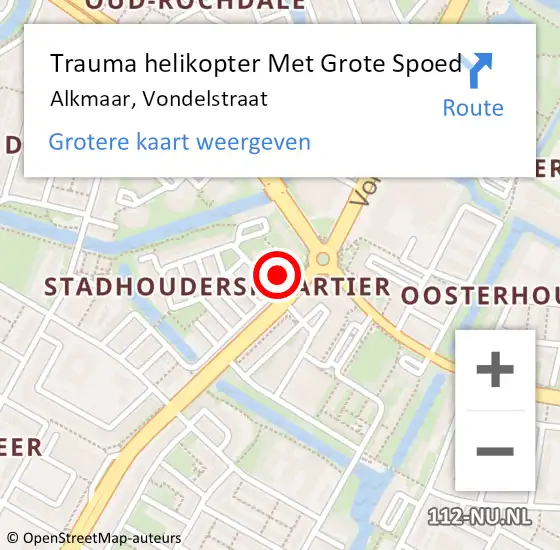 Locatie op kaart van de 112 melding: Trauma helikopter Met Grote Spoed Naar Alkmaar, Vondelstraat op 22 februari 2023 15:48