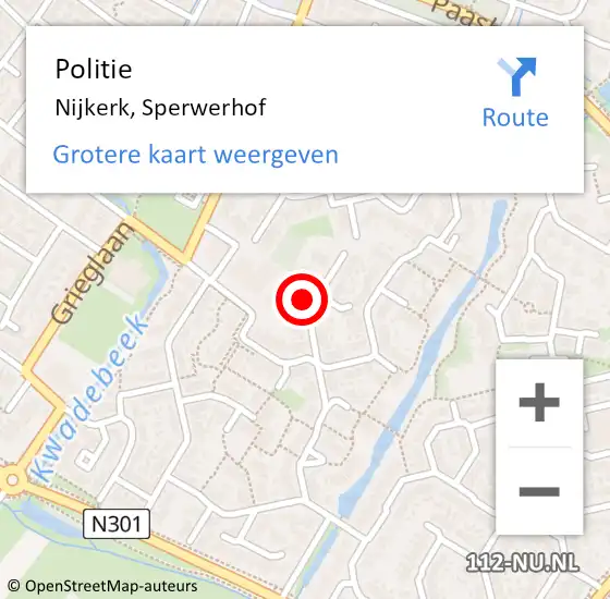 Locatie op kaart van de 112 melding: Politie Nijkerk, Sperwerhof op 22 februari 2023 15:49