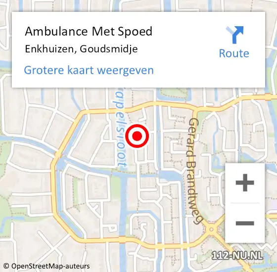 Locatie op kaart van de 112 melding: Ambulance Met Spoed Naar Enkhuizen, Goudsmidje op 22 februari 2023 15:50