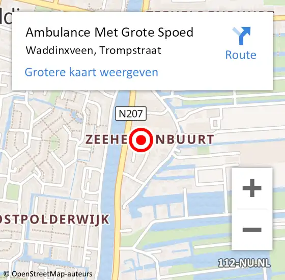 Locatie op kaart van de 112 melding: Ambulance Met Grote Spoed Naar Waddinxveen, Trompstraat op 22 februari 2023 15:54