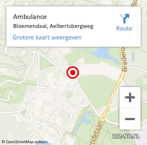 Locatie op kaart van de 112 melding: Ambulance Bloemendaal, Aelbertsbergweg op 22 februari 2023 15:58