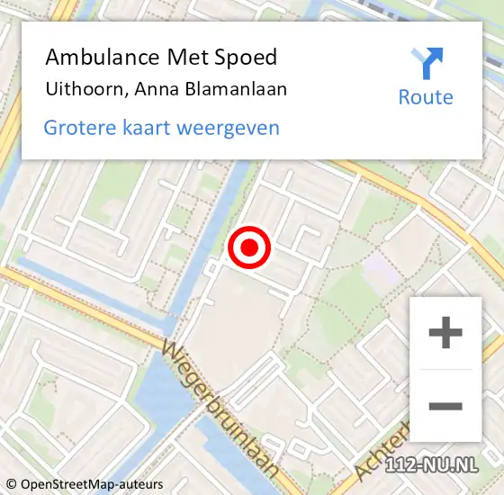 Locatie op kaart van de 112 melding: Ambulance Met Spoed Naar Uithoorn, Anna Blamanlaan op 22 februari 2023 16:05