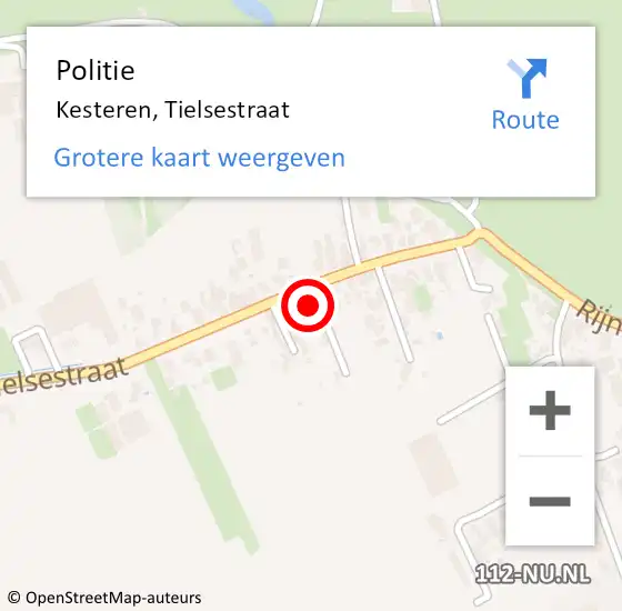 Locatie op kaart van de 112 melding: Politie Kesteren, Tielsestraat op 22 februari 2023 16:07