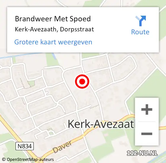 Locatie op kaart van de 112 melding: Brandweer Met Spoed Naar Kerk-Avezaath, Dorpsstraat op 22 februari 2023 16:24