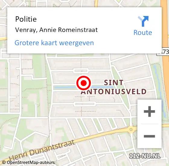 Locatie op kaart van de 112 melding: Politie Venray, Annie Romeinstraat op 22 februari 2023 16:25