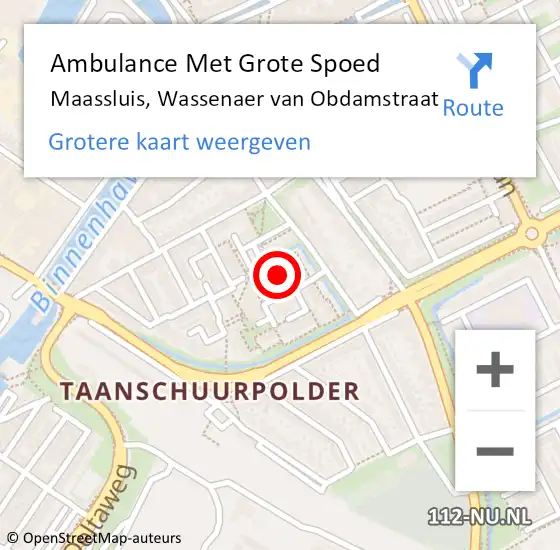 Locatie op kaart van de 112 melding: Ambulance Met Grote Spoed Naar Maassluis, Wassenaer van Obdamstraat op 22 februari 2023 16:45