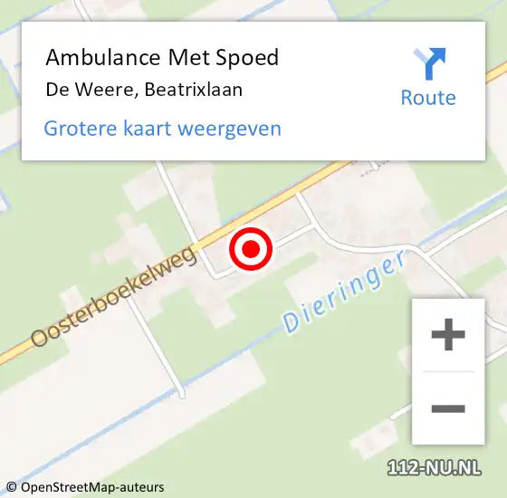 Locatie op kaart van de 112 melding: Ambulance Met Spoed Naar De Weere, Beatrixlaan op 22 februari 2023 17:12