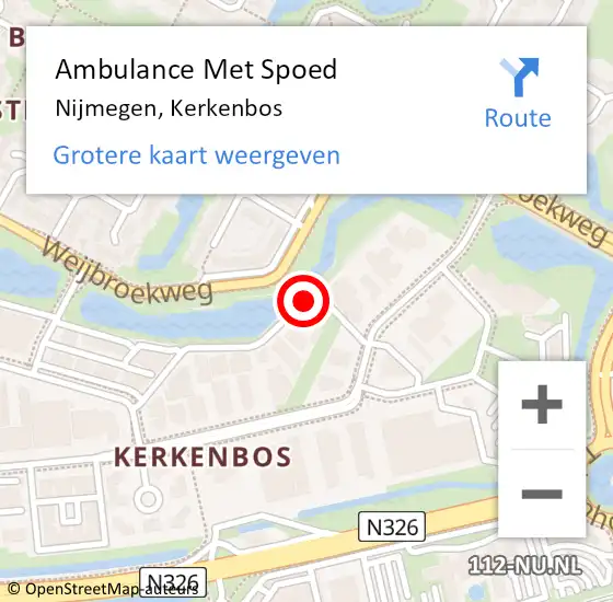 Locatie op kaart van de 112 melding: Ambulance Met Spoed Naar Nijmegen, Kerkenbos op 22 februari 2023 17:15