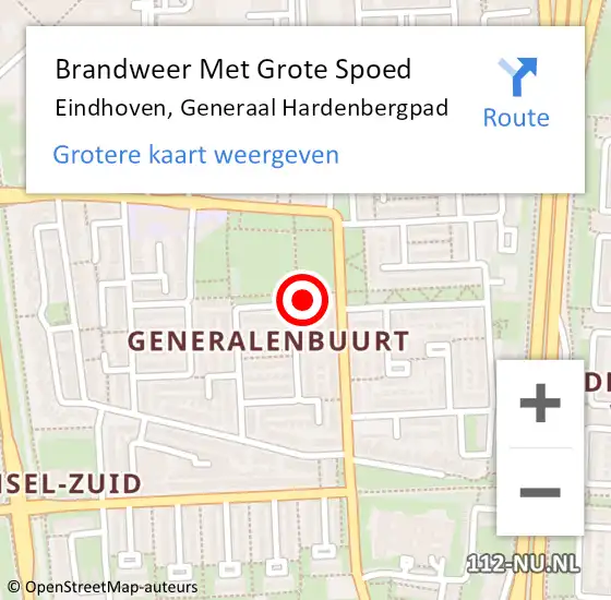 Locatie op kaart van de 112 melding: Brandweer Met Grote Spoed Naar Eindhoven, Generaal Hardenbergpad op 22 februari 2023 17:17