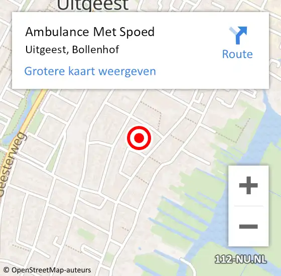 Locatie op kaart van de 112 melding: Ambulance Met Spoed Naar Uitgeest, Bollenhof op 22 februari 2023 17:26