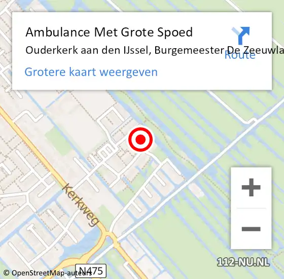 Locatie op kaart van de 112 melding: Ambulance Met Grote Spoed Naar Ouderkerk aan den IJssel, Burgemeester De Zeeuwlaan op 22 februari 2023 17:30