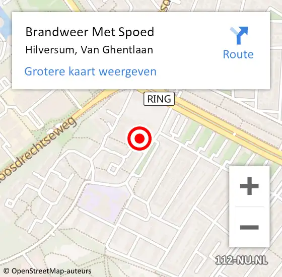 Locatie op kaart van de 112 melding: Brandweer Met Spoed Naar Hilversum, Van Ghentlaan op 22 februari 2023 17:31