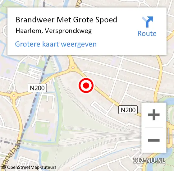 Locatie op kaart van de 112 melding: Brandweer Met Grote Spoed Naar Haarlem, Verspronckweg op 22 februari 2023 17:32