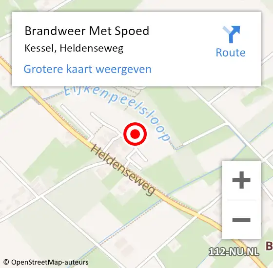 Locatie op kaart van de 112 melding: Brandweer Met Spoed Naar Kessel, Heldenseweg op 22 februari 2023 17:33