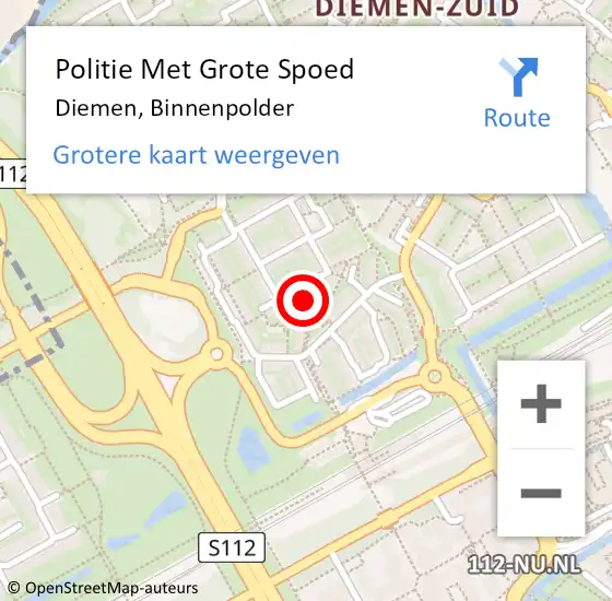 Locatie op kaart van de 112 melding: Politie Met Grote Spoed Naar Diemen, Binnenpolder op 22 februari 2023 17:39