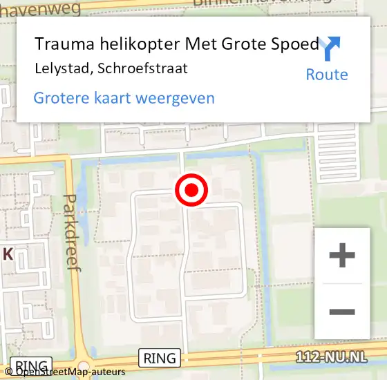 Locatie op kaart van de 112 melding: Trauma helikopter Met Grote Spoed Naar Lelystad, Schroefstraat op 22 februari 2023 17:39