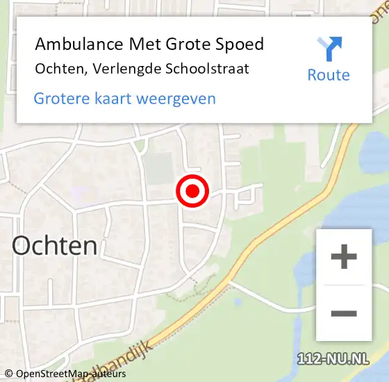 Locatie op kaart van de 112 melding: Ambulance Met Grote Spoed Naar Ochten, Verlengde Schoolstraat op 22 februari 2023 17:49