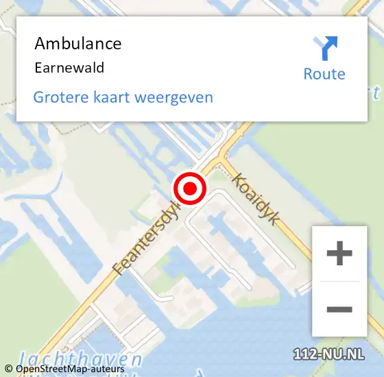 Locatie op kaart van de 112 melding: Ambulance Earnewâld op 16 augustus 2014 15:21