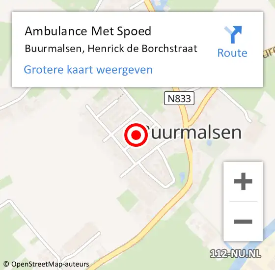 Locatie op kaart van de 112 melding: Ambulance Met Spoed Naar Buurmalsen, Henrick de Borchstraat op 22 februari 2023 18:04