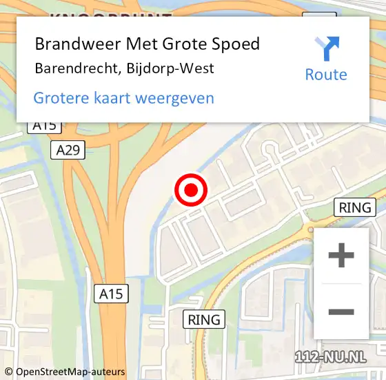 Locatie op kaart van de 112 melding: Brandweer Met Grote Spoed Naar Barendrecht, Bijdorp-West op 22 februari 2023 18:59