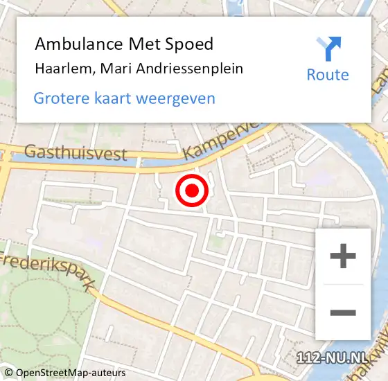 Locatie op kaart van de 112 melding: Ambulance Met Spoed Naar Haarlem, Mari Andriessenplein op 22 februari 2023 19:32