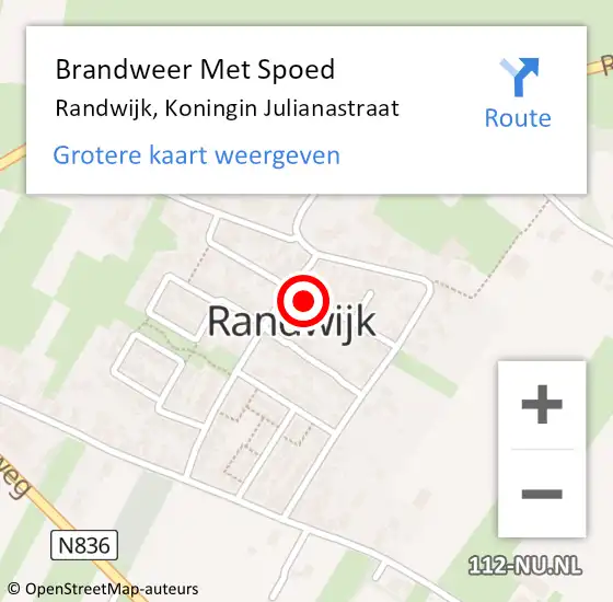 Locatie op kaart van de 112 melding: Brandweer Met Spoed Naar Randwijk, Koningin Julianastraat op 22 februari 2023 19:49