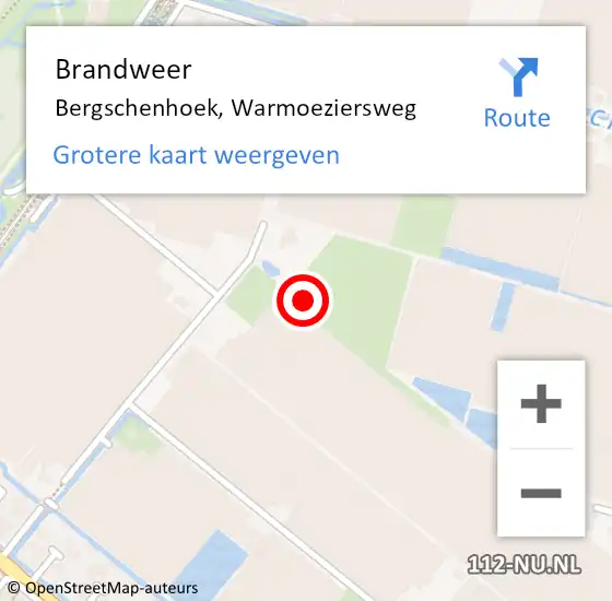 Locatie op kaart van de 112 melding: Brandweer Bergschenhoek, Warmoeziersweg op 22 februari 2023 20:21