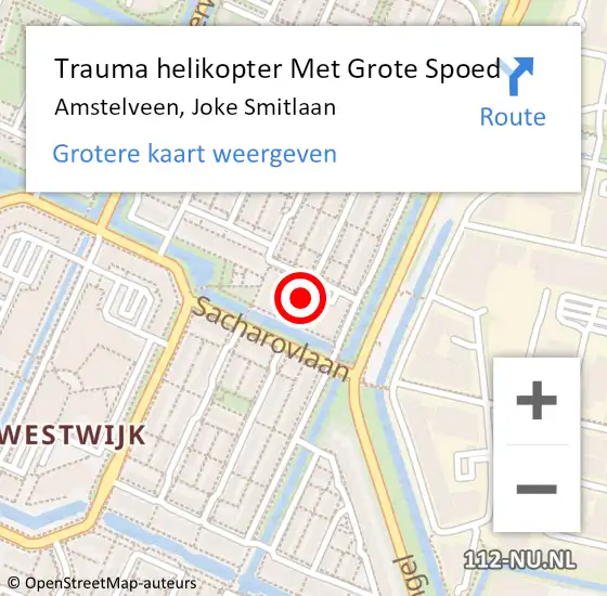 Locatie op kaart van de 112 melding: Trauma helikopter Met Grote Spoed Naar Amstelveen, Joke Smitlaan op 22 februari 2023 20:49