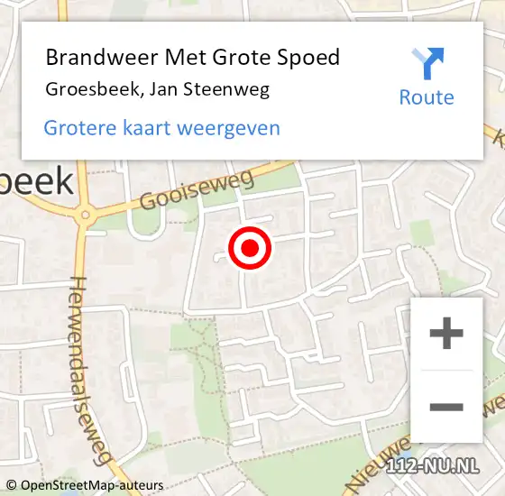 Locatie op kaart van de 112 melding: Brandweer Met Grote Spoed Naar Groesbeek, Jan Steenweg op 22 februari 2023 21:30