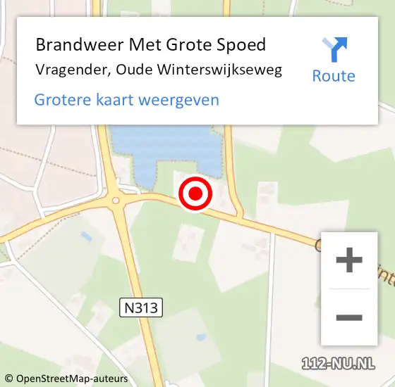 Locatie op kaart van de 112 melding: Brandweer Met Grote Spoed Naar Vragender, Oude Winterswijkseweg op 22 februari 2023 21:48