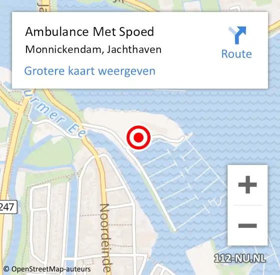 Locatie op kaart van de 112 melding: Ambulance Met Spoed Naar Monnickendam, Jachthaven op 22 februari 2023 22:08